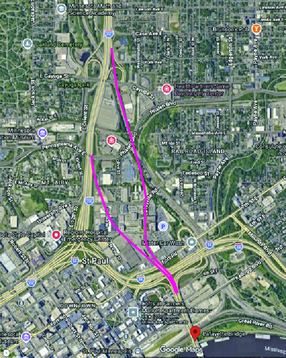 Proposed route near Lafayette Bridge